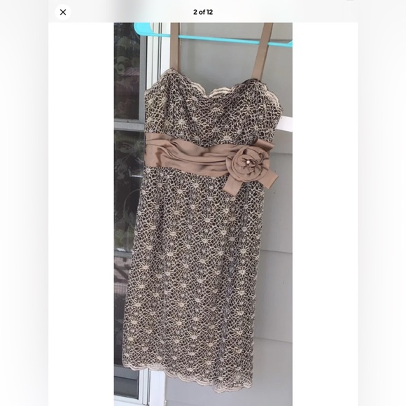 R & M Richards Dresses & Skirts - New R & M RICHARDS 6P Brown Gold Sleeveless Lace Satan Bow Dress New Gown Formal